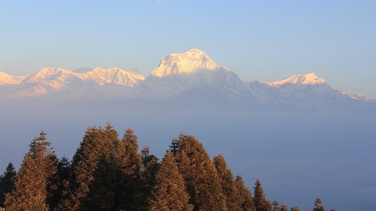 Incredible view of Dhaulagiri mountain in range from Ghorepani, Poonhill.